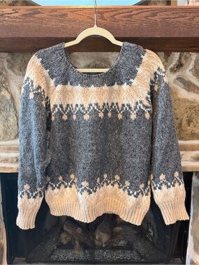 Women's Gray & Cream Nordic-Pattern Crewneck Sweater